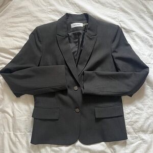 Gray Calvin Klein skirt + blazer suit